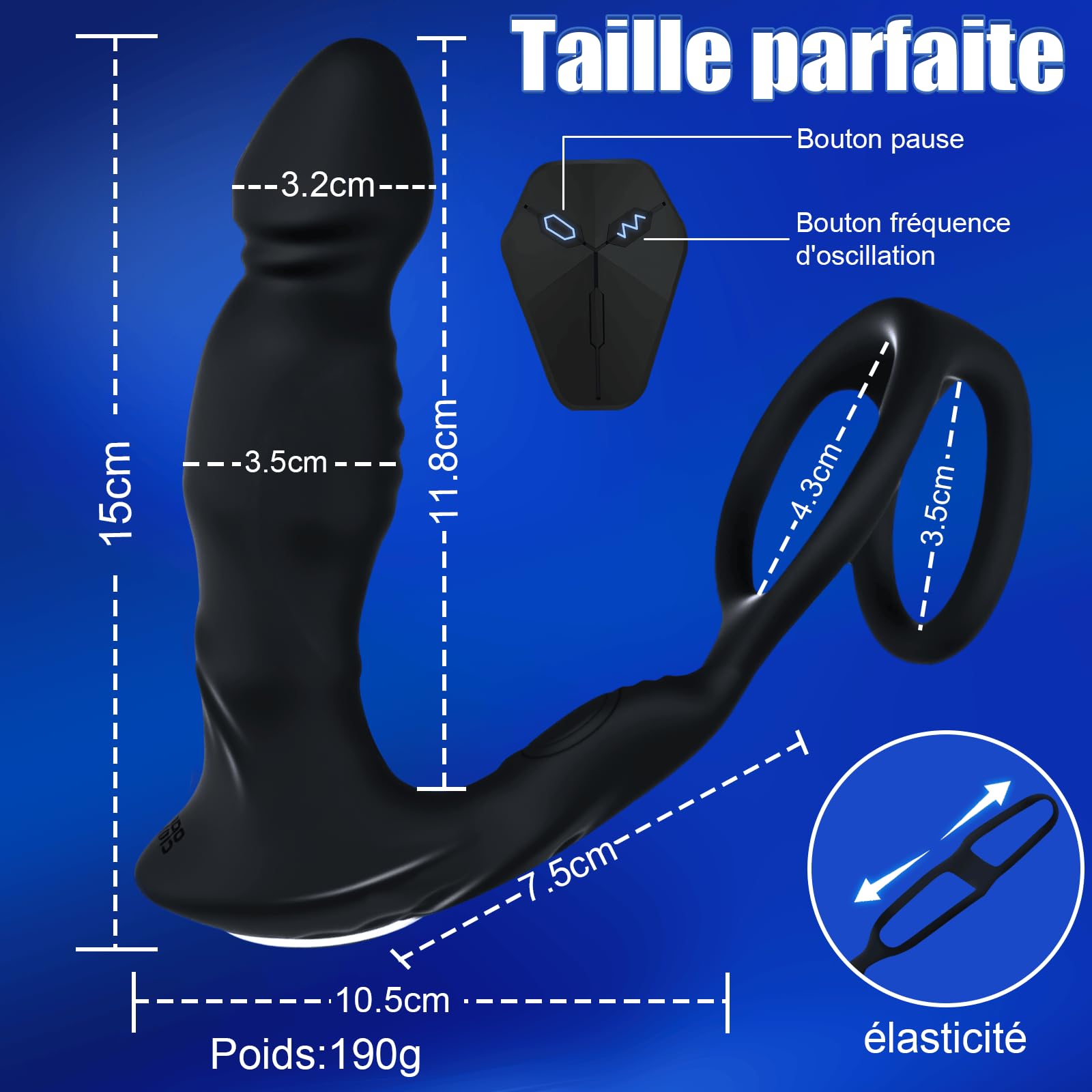 Masseurs de Prostate Vibrant Anal Plug Vibrator Gode Homme pour Anus | Double Anneau Masseur Prostate de Queue en Silicone avec 9 Modes de Vibration Jouets Sexuels Anaux Vibromasseur Anal Sex Toýs