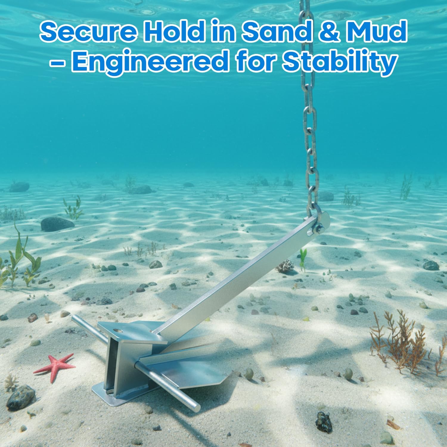 Galvanized Fluke Anchor Kit Includes Anchor Chain, Rope and Shackles, for Pontoons, Dinghies, Fishing Boats, Bass Boats, Sport Boats, Sport Yachts, 5/8/10/13 lb Boat Anchor Kit