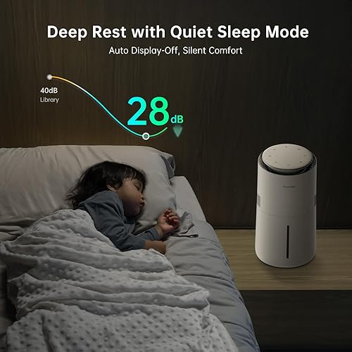 Miniatura 7 de MistFree Humidificador inteligente para dormitorio, humidificador evaporativo sin polvo blanco, humedad automática y control de aplicación, tanque