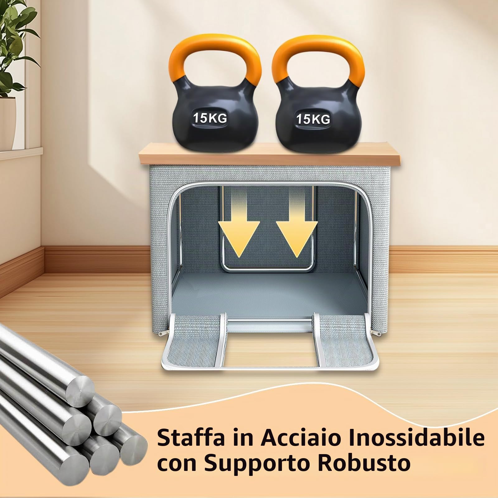 3 Pezzi Scatole per Armadio, 24 L Organizzatore Armadio con Struttura in Metallo Pieghevole, Scatole Armadio Impilabil con Cerniera per Vestiti, Coperte, Piumoni-3x24L