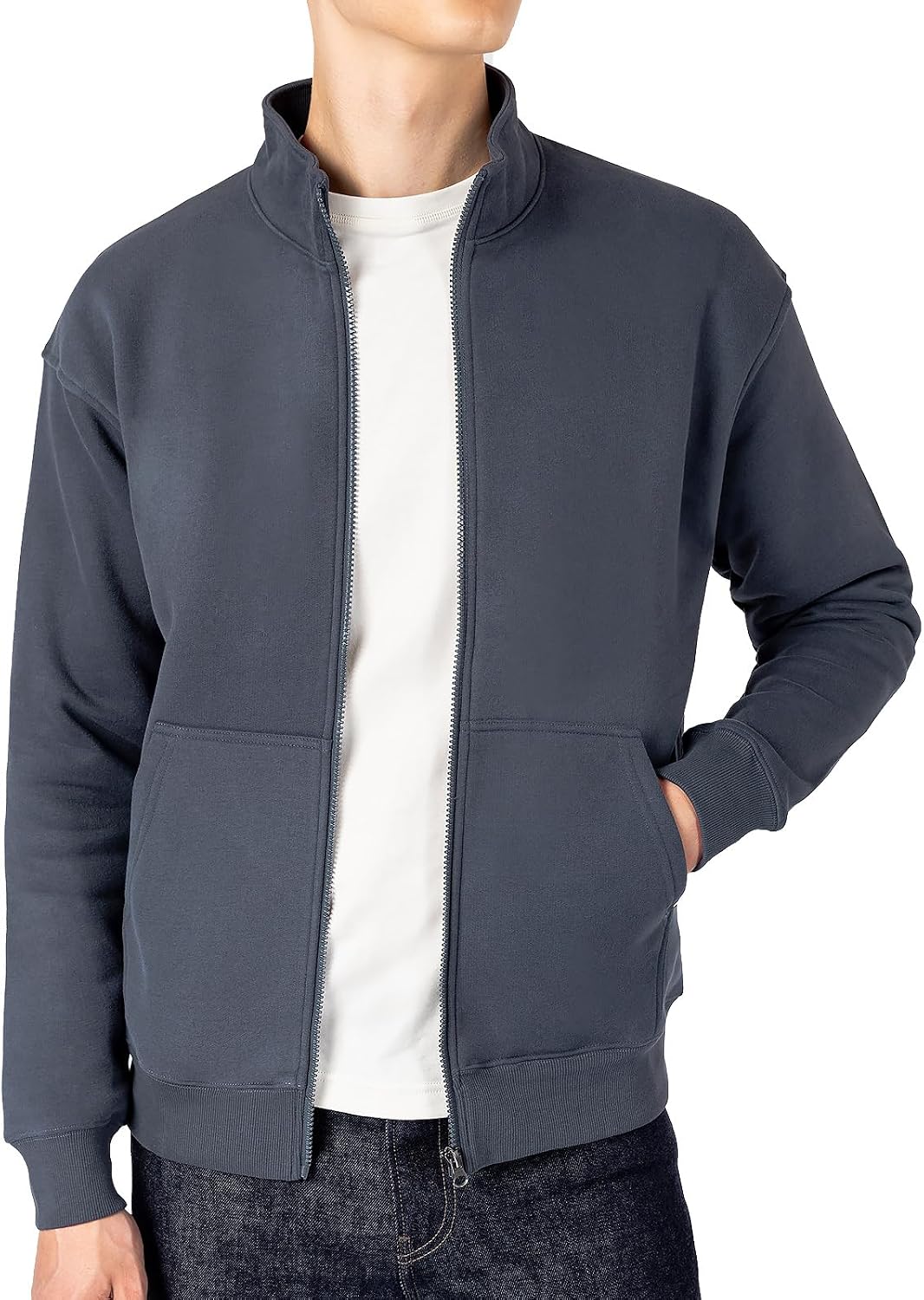 Men’s Full‑Zip Stand‑Collar Fleece Jacket with Pockets