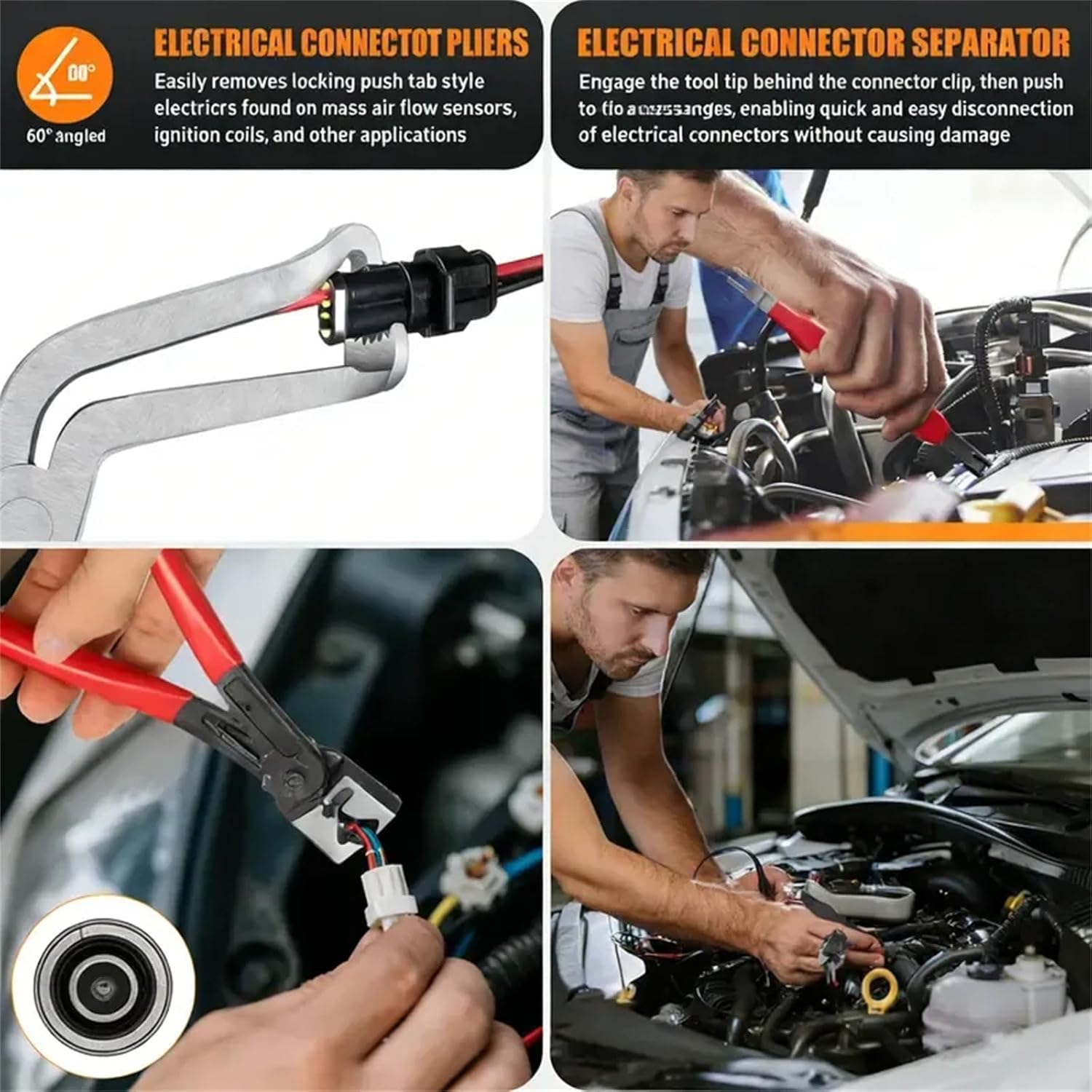 5PC Automotive Electrical Disconnect & Trim Clip Pliers Set, Hose Clamp Pliers Connector Removal Tool Disconnect Tool and Connector Separator with Terminal Removal Tool Kit