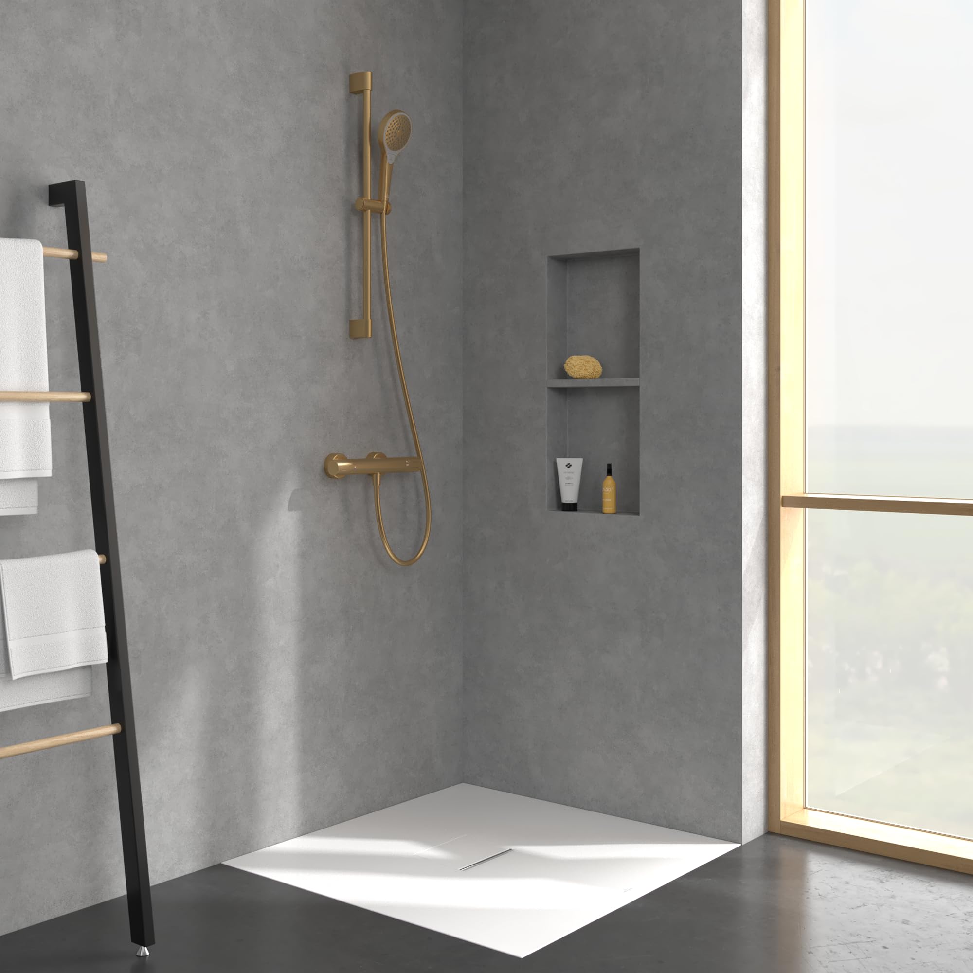 Villeroy & Boch Universal Taps & Fittings - Termostato de ducha con protección antiquemaduras y bloqueo de seguridad a 38°, grifo mezclador de ducha, redondo, color dorado cepillado