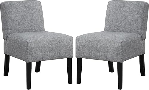Giantex Juego de 2 sillas decorativas sin brazos, silla tapizada para sala de estar con patas de madera de goma, moderna silla auxiliar tipo