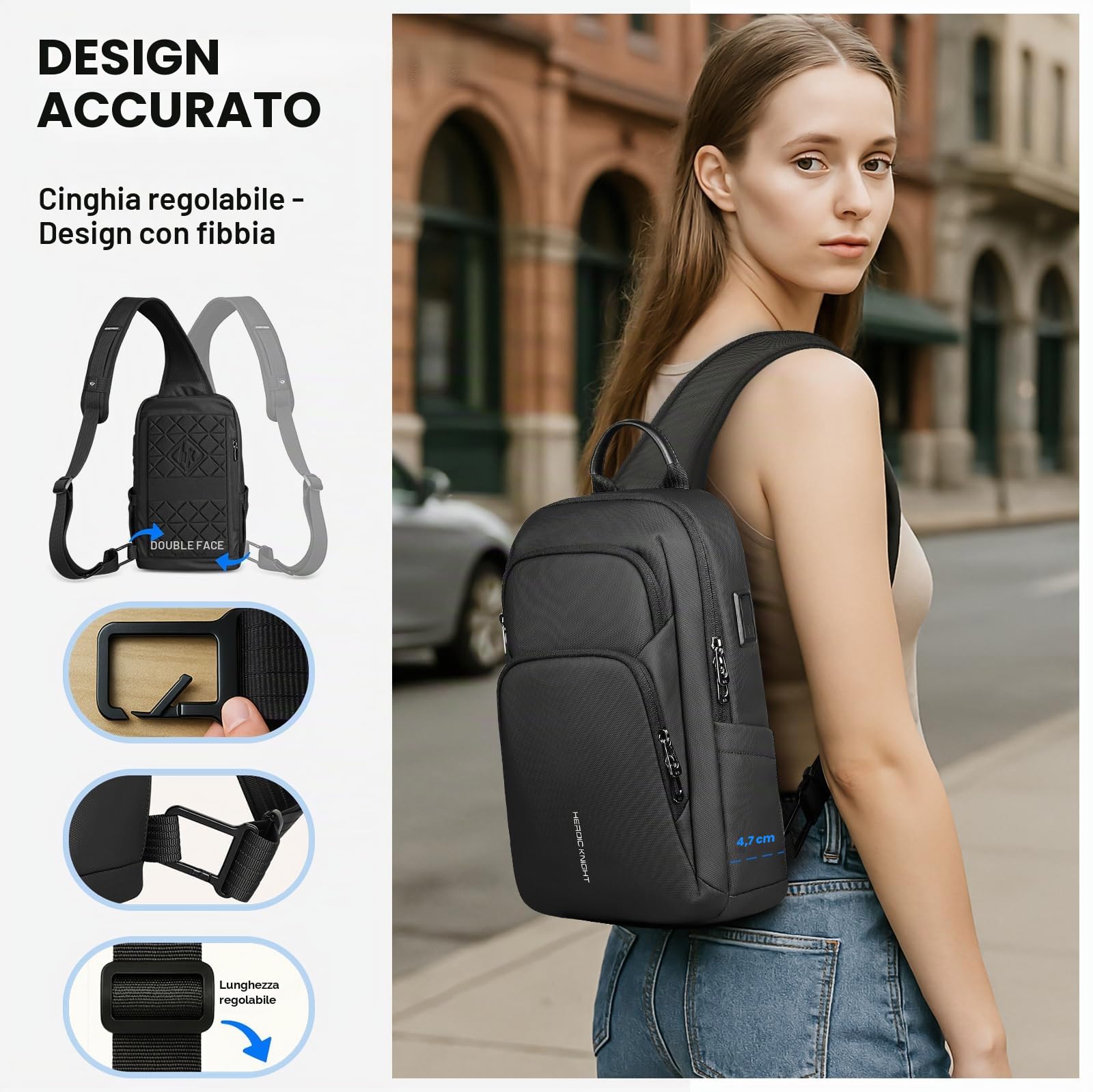 hk Borsa a tracolla da uomo con porta di ricarica USB