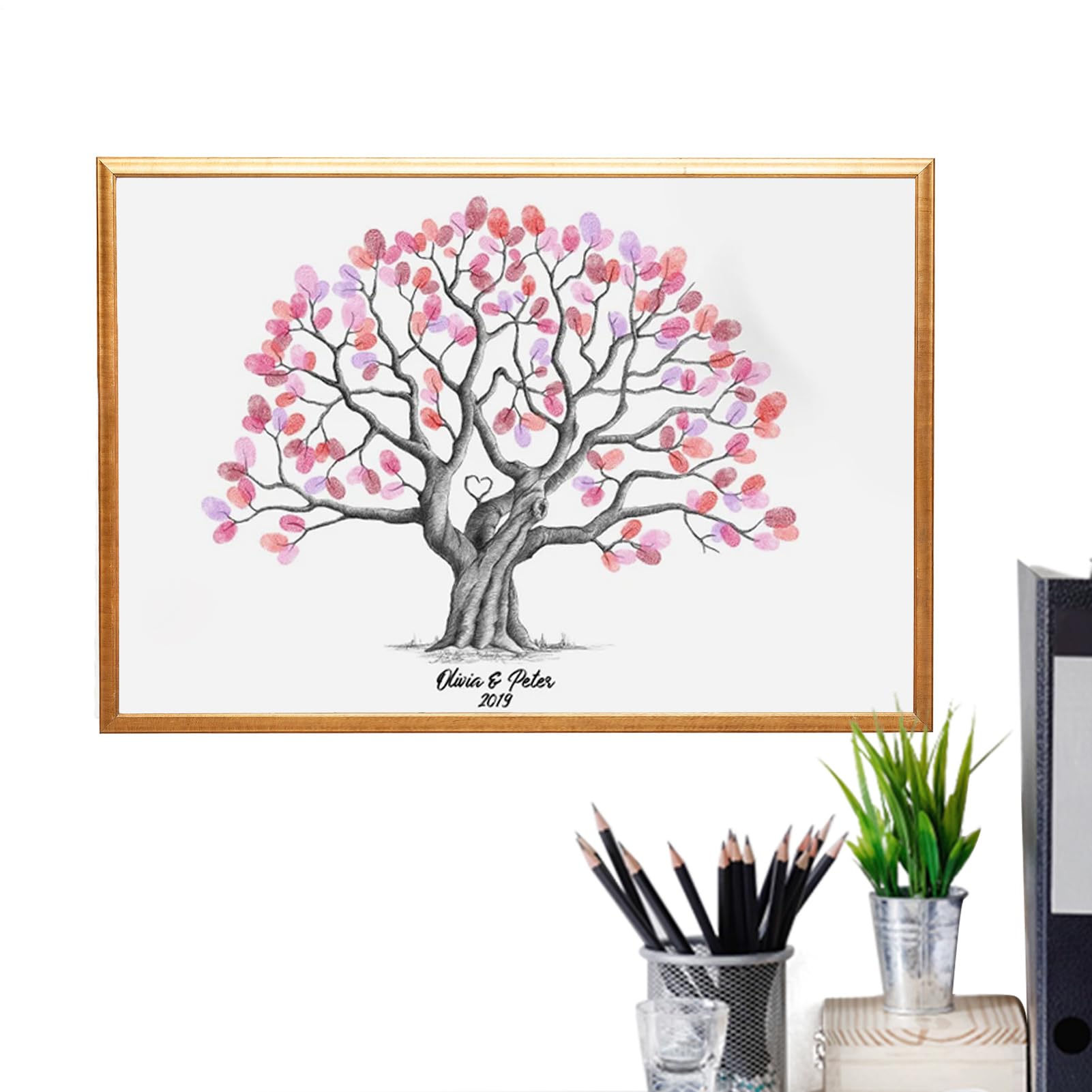 Lienzo con diseño de árbol de huellas dactilares, impermeable, libro de visitas grande para boda, huella dactilar, árbol de huellas dactilares, firma familiar, decoración de lienzo