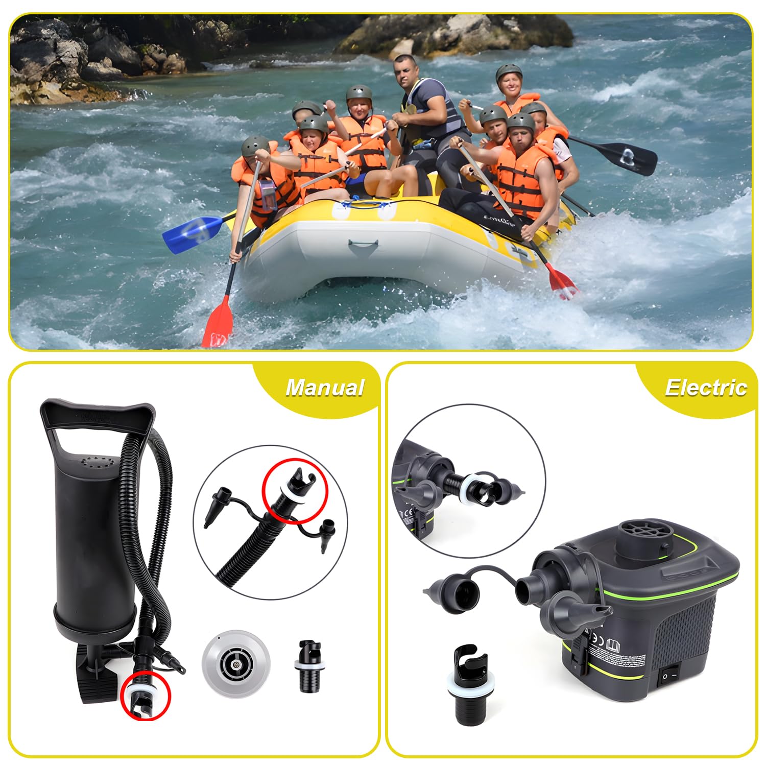 Tubo Flessibile Per Pompa Ad Aria 1,2 M Con 5 Ugelli - Connettore Filettato 27,5 Mm In PVC Per Kayak, Materassini, Paddle E Giocattoli Gonfiabili