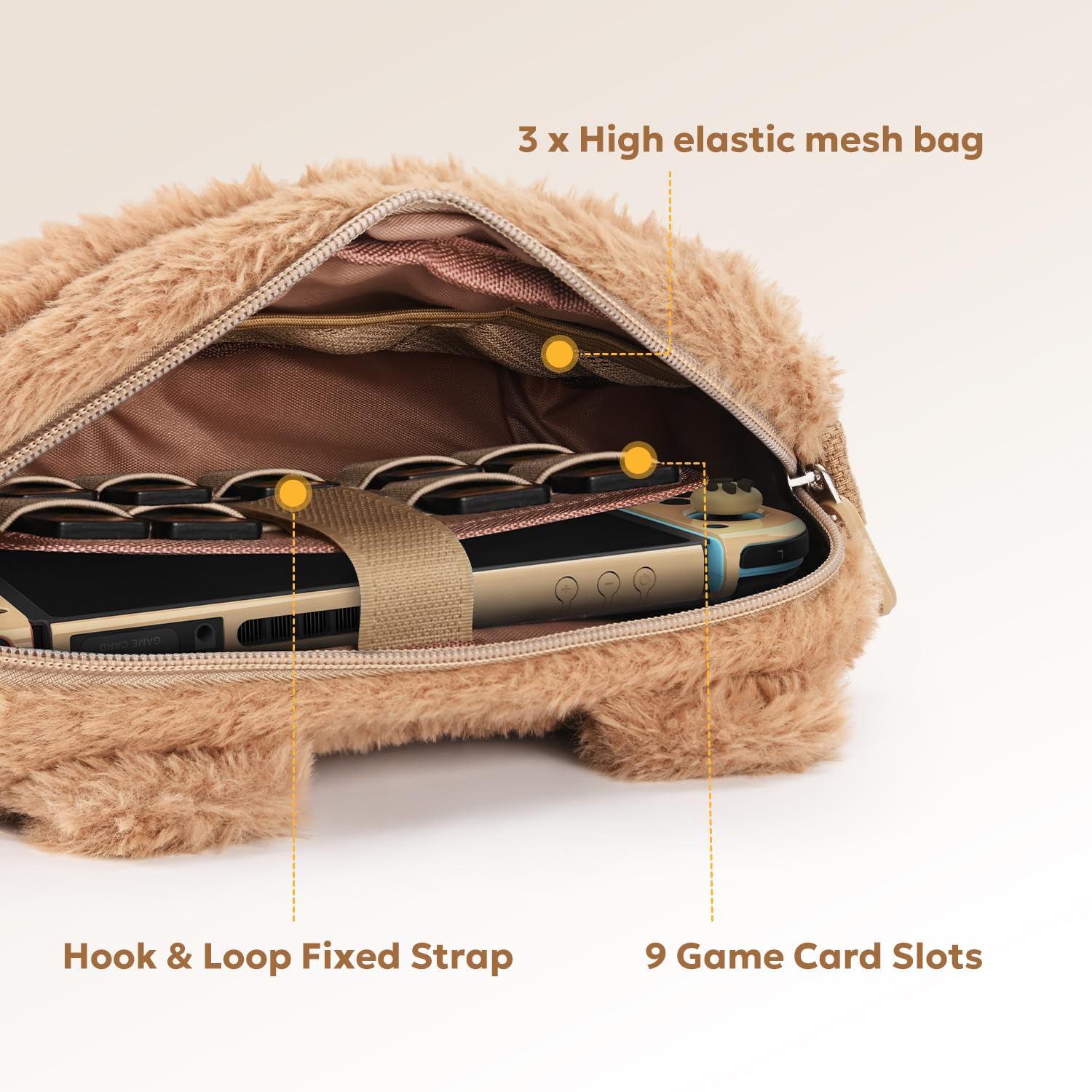 Étui innoAura pour Switch, Ensemble d'accessoires 16-en-1 avec Housse de Transport, Protecteur d'écran et Capuchons pour Pouces (Ours Brun)