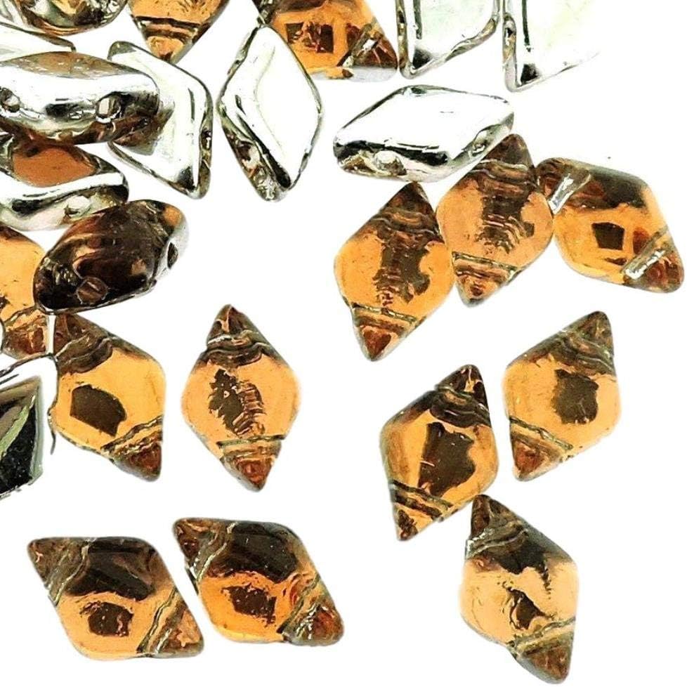Czech Glass GemDuo Beads, 2-Hole Diamond Shaped Beads 5x8mm, 10 Grams, Backlit Peach
