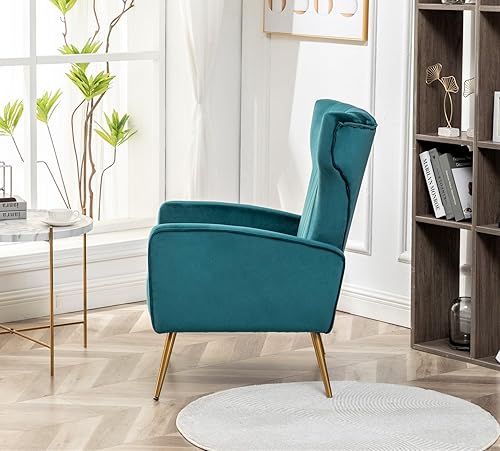 Miniatura 8 de Sillón moderno de terciopelo, silla decorativa de canal, muebles de oficina o sala de estar con elegantes patas de metal, verde azulado