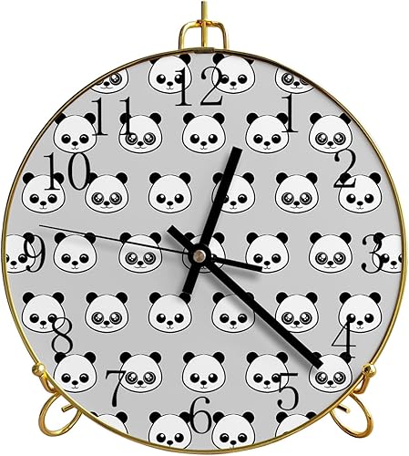 Cartoon Panda Round Wall Clock Silent Non-Ticking Battery Operated Clocks, Wooden Clock for Home Living Room Bedside Desk Bedroom Office Wall Decor disponible en Yaxa Peru
