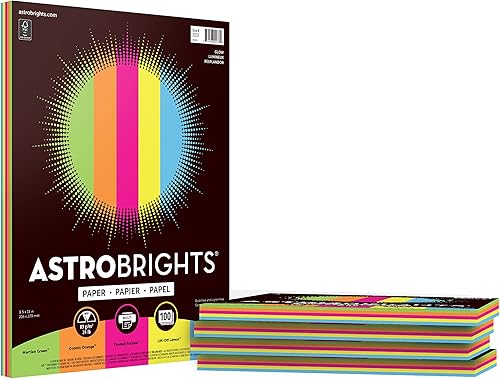 Astrobrights Papel de color, 8.5 x 11 pulgadas, 24 lb89 gsm, surtido de 5 colores Glow", 5 paquetes individuales de 100 hojas surtidas, 500 hojas en