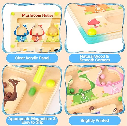 Miniatura 5 de Laberinto magnético de color y números, tablero de rompecabezas de madera para involucrar a los niños, contar a juego, juguetes educativos