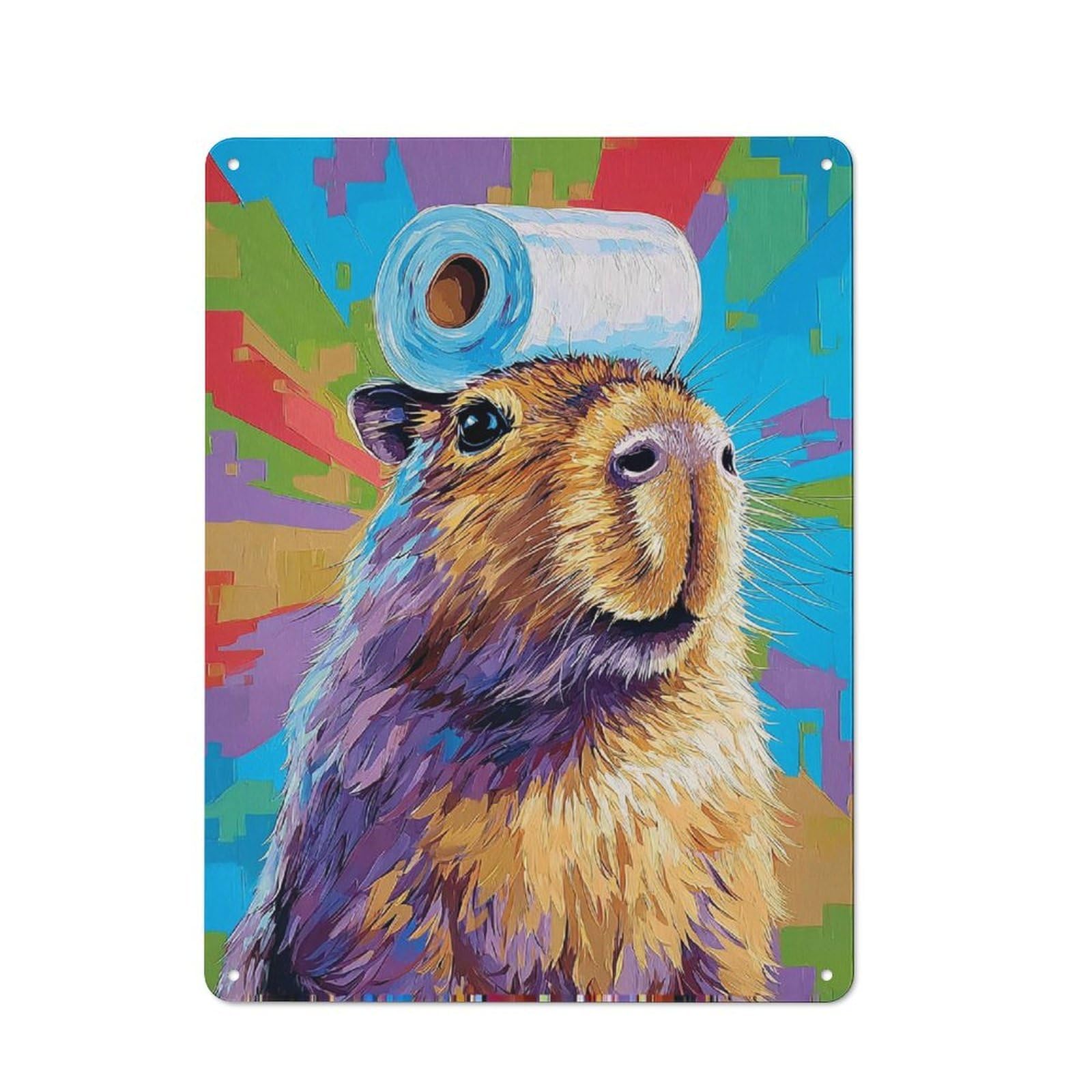Junmoney Colorful Guinea Pig With Toilet Paper Roll Farmhouse Metal Sign 40X30cm, Barn Style Rustic Kitchen Decor For Cottage, Kitchen, Hallway Or Breakfast Nook