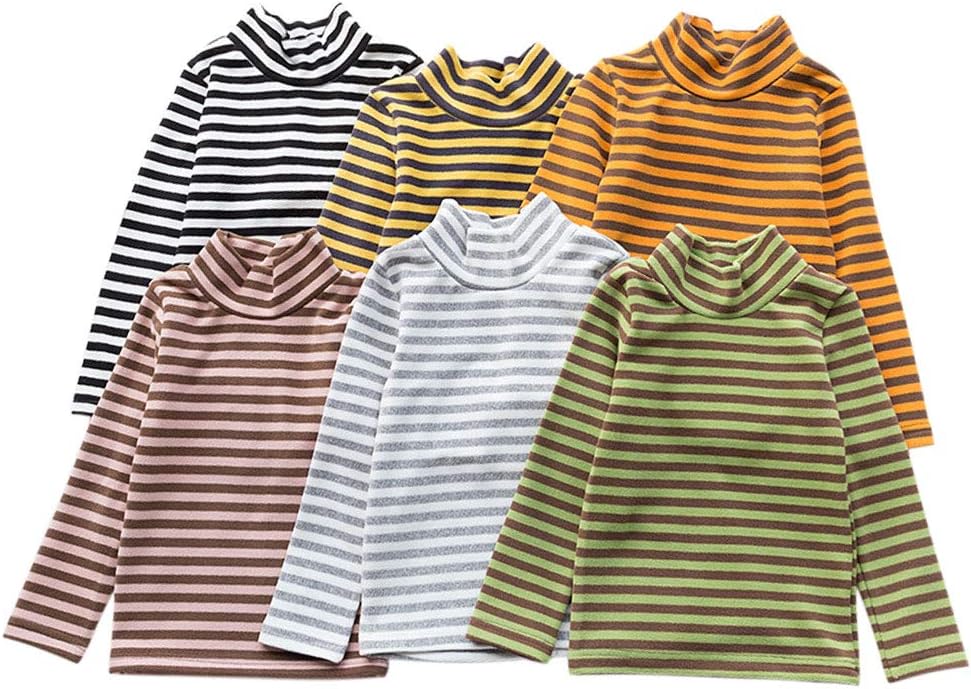 Little Boys Girls Thermal Tops Kids Winter Undershirt Stripe Turtleneck Fleece Baselayer Long Sleeve T Shirts - Image 3