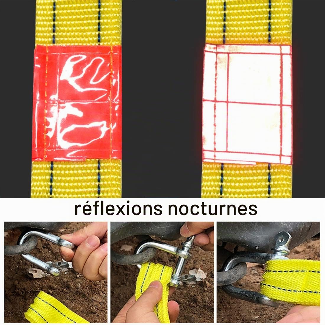 Sangle de remorquage haute résistance avec deux crochets de sécurité en D pour treuil, capacité de 5 tonnes et longueur de 4 m