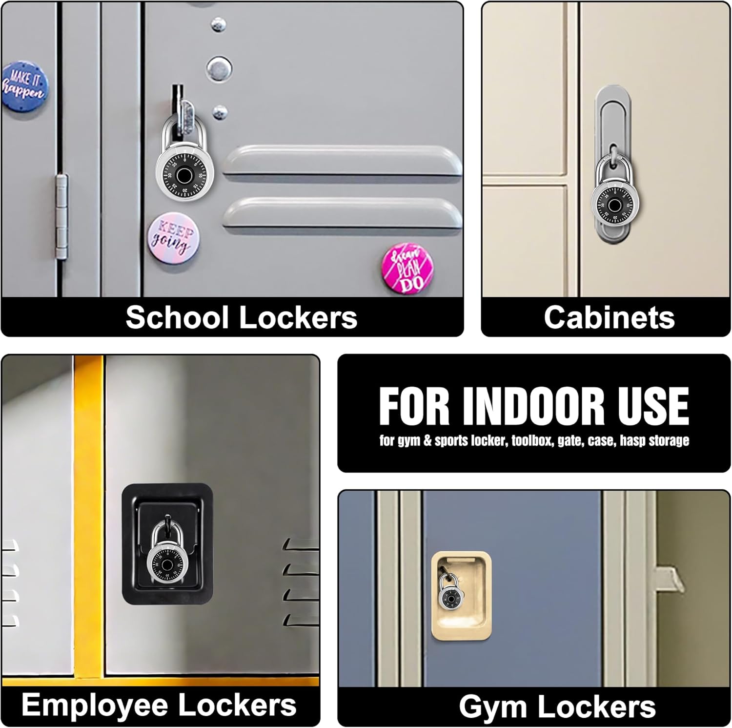 Combination Padlock 12 Pack, 50 mm (2") Black Dial Fixed Dial with Different Combinations,for Gym & Locker,School,Toolbox,and More