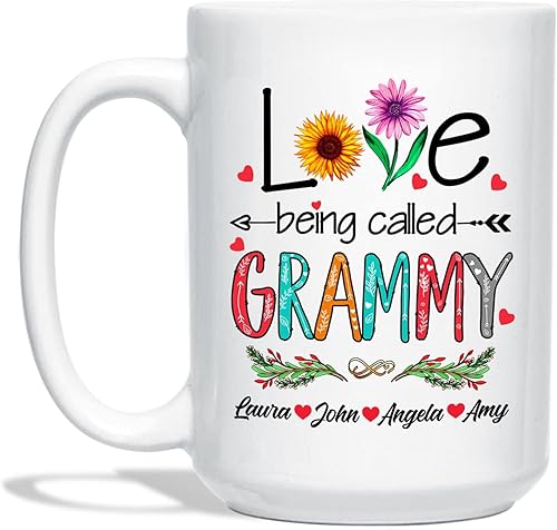 Miniatura 8 de Taza de café personalizada con nombre, taza de té con texto en inglés Love Being Called Granny, regalo para abuelita de niños  Taza de cerámica para