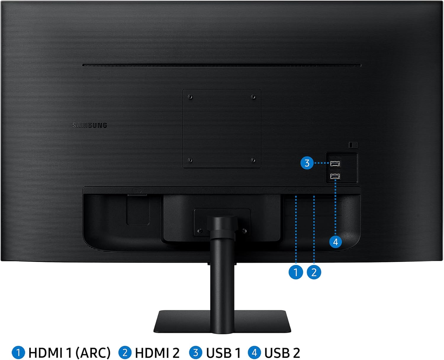 Samsung Smart Monitor M5 (S27AM502), Flat 27, 16:9, 1920x1080 (Full HD), Piattaforma Smart TV (Amazon Video, Netflix), Airplay, Mirroring, Office 365, Wireless Dex, Casse Integrate, WiFi, HDMI, USB Samsung Smart Monitor M5 (S27AM502), Flat 27, 16:9, 1920x1080 (Full HD), Piattaforma Smart TV (Amazon Video, Netflix), Airplay, Mirroring, Office 365, Wireless Dex, Casse Integrate, WiFi, HDMI, USB