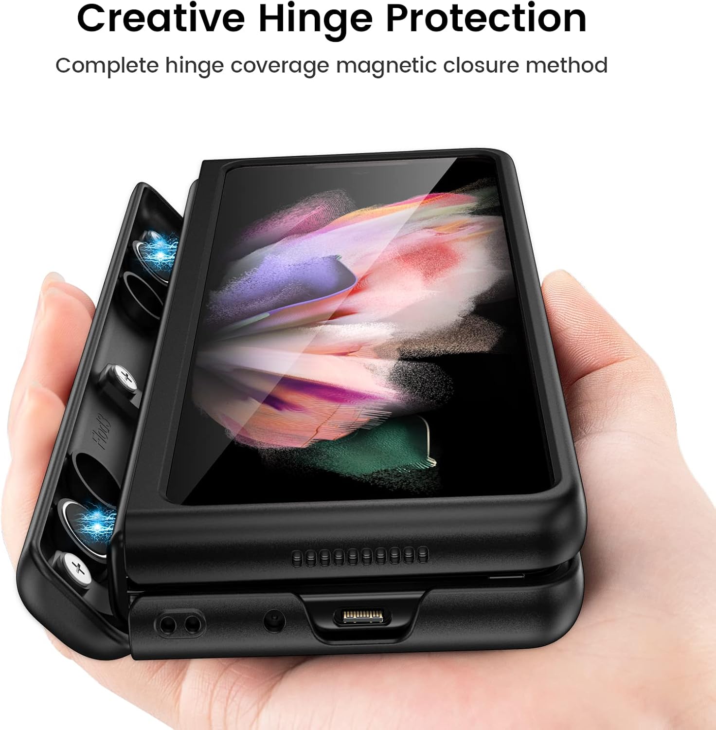 Ruky for Samsung Galaxy Z Fold 3 Case Hinge Coverage Protection, Full Body [with Built-in Screen Protector] Hard PC Ultra-Thin Shockproof Protective Phone Case for Samsung Galaxy Z Fold 3 - Black