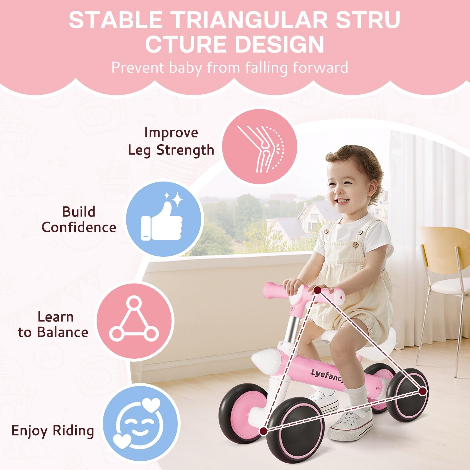 Vélo d'équilibre pour bébé de 1 à 2 ans, jouets à monter pour filles et garçons, vélo d'équilibre pour tout-petit à 4 roues, vélo pour bébé marcheur, cadeau d'anniversaire pour tout-petits