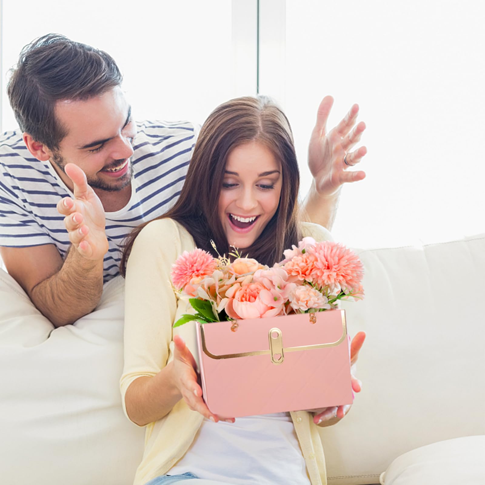 15 sacchetti di carta per fiori con catena in metallo, scatole regalo per bouquet, sacchetti regalo creativi, scatole per matrimoni, San Valentino ( bianco, rosa, nero