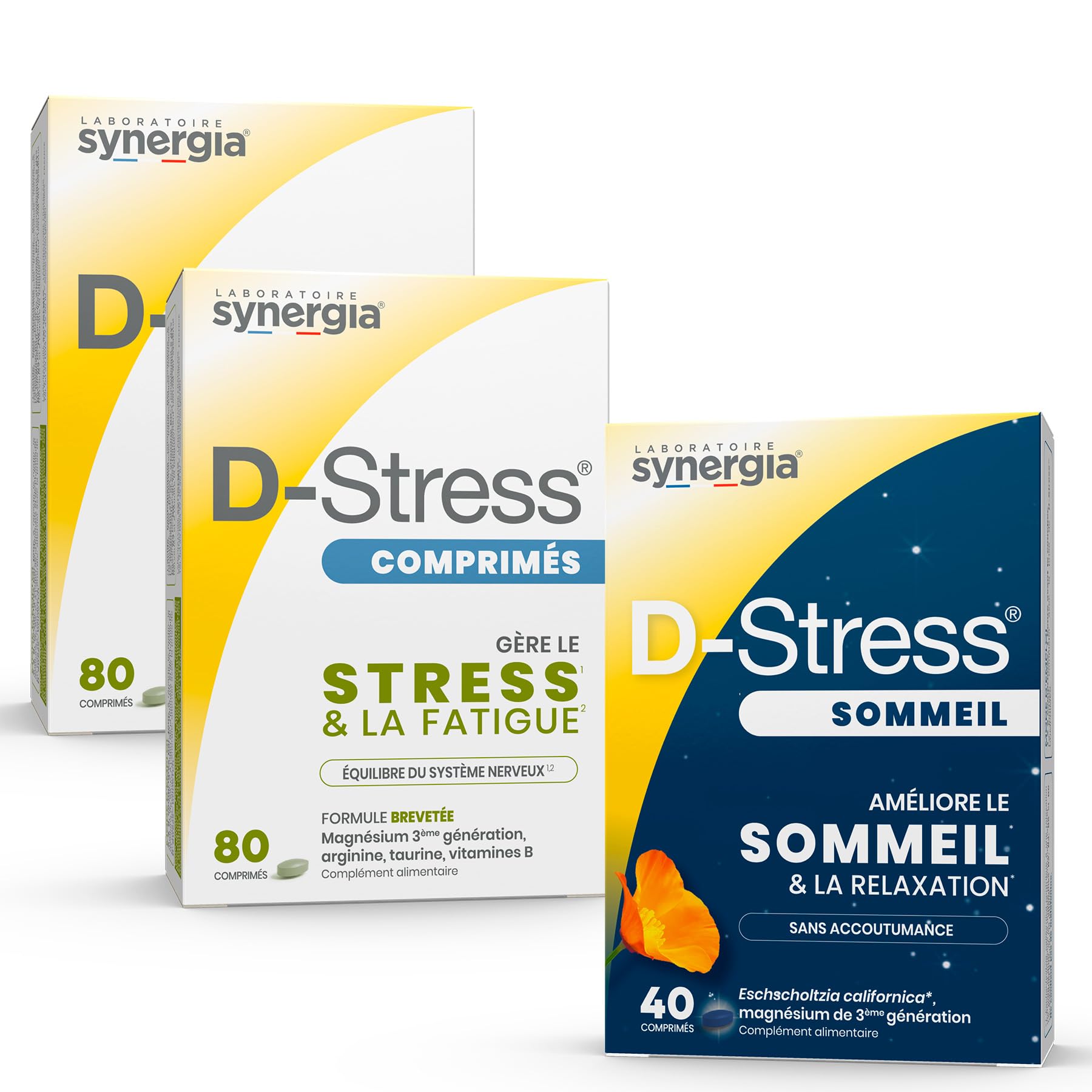 Pack "Estrés y sueño" | 2 D-Stress comprimidos 80 comprimidos + D-Stress SOMMEIL 40 comprimidos | Para días y noches sin estrés | Laboratorio Synergia