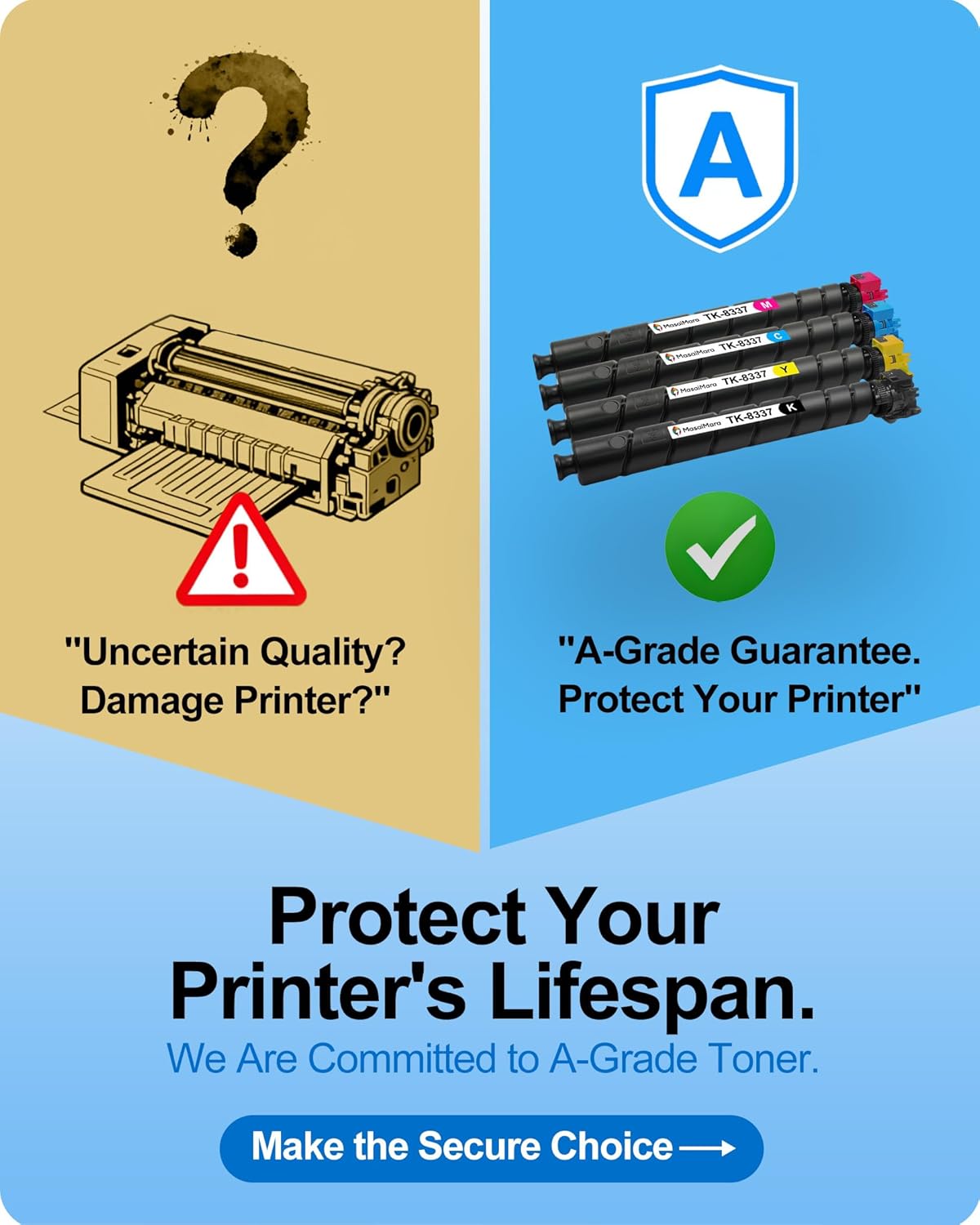 MasaiMara TK-8337 TK8337 TK-8337K TK-833C TK-8337Y TK-8337M Compatible Toner Cartridges for Kyocera TASKalfa 3252ci 3253ci Copystar CS3252ci, CS3253ci Printer (Black Cyan Magenta Yellow, 4-Pack)