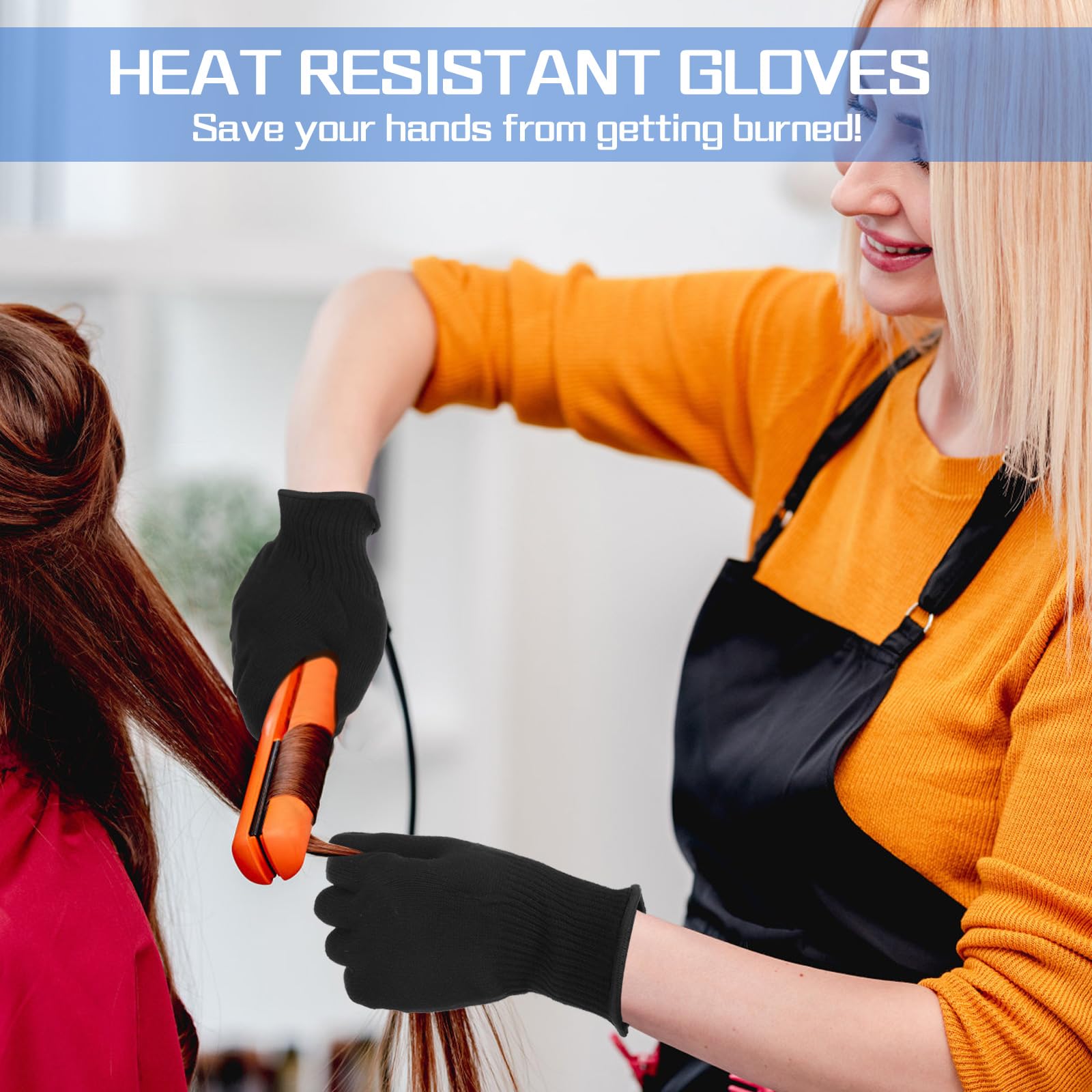 WLLHYF Gants professionnels résistant à la chaleur pour coiffure, fer à friser, fer à lisser, gants de blocage de la chaleur pour la main gauche et droite (bordure noire)