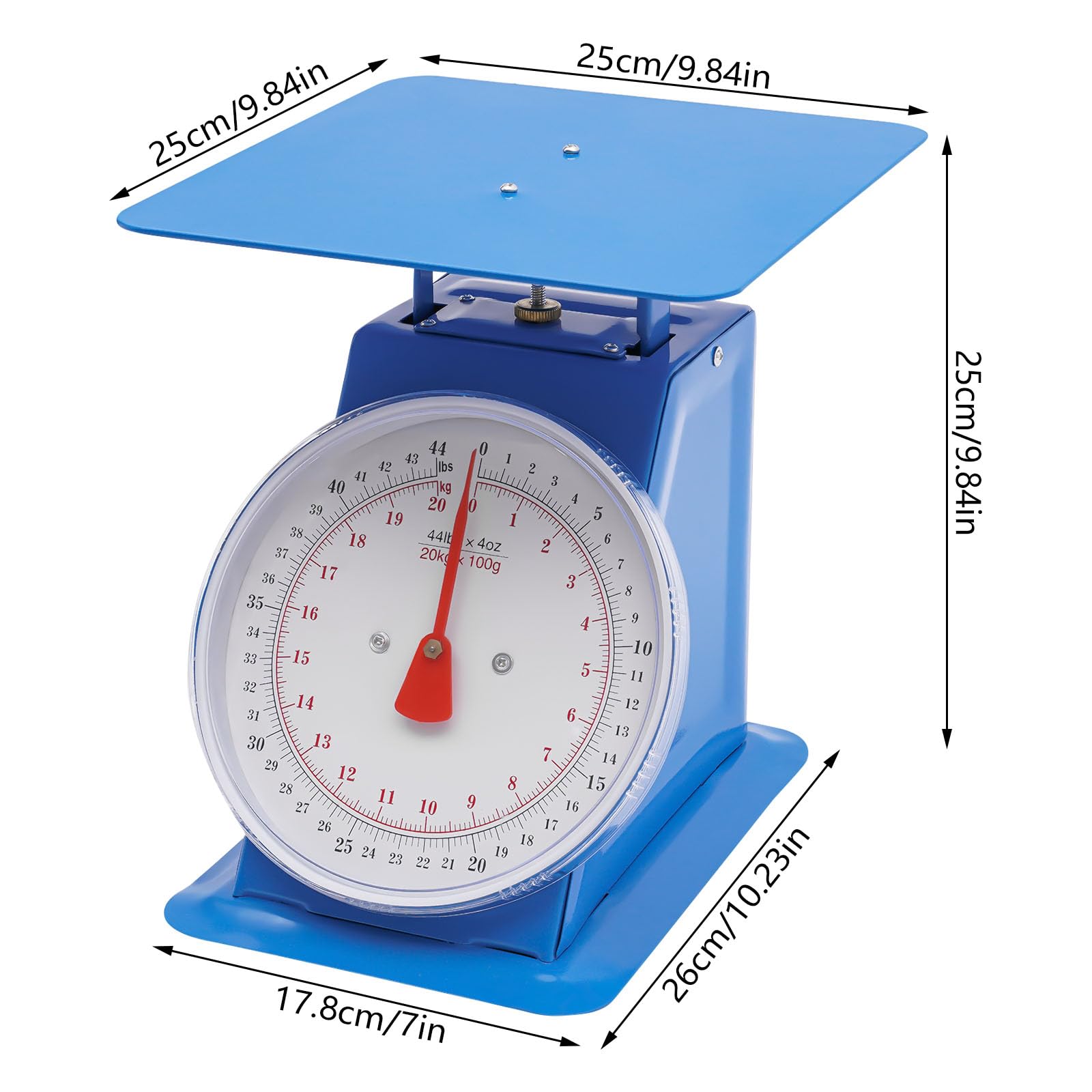 PDTHADP Tabletop Industrial Dial Scale 44 Lbs High Accuracy Mechanical Dial Scale 9.84 x 9.84in Heavy Duty Portion-Control Mechanical Scales for Home Kitchens Small Shops Food Markets