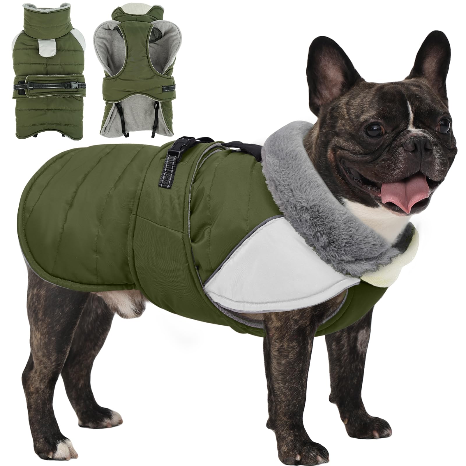 Lelepet Dog Winter Coat, Waterproof Warm Puppy Jacket, Army Green M