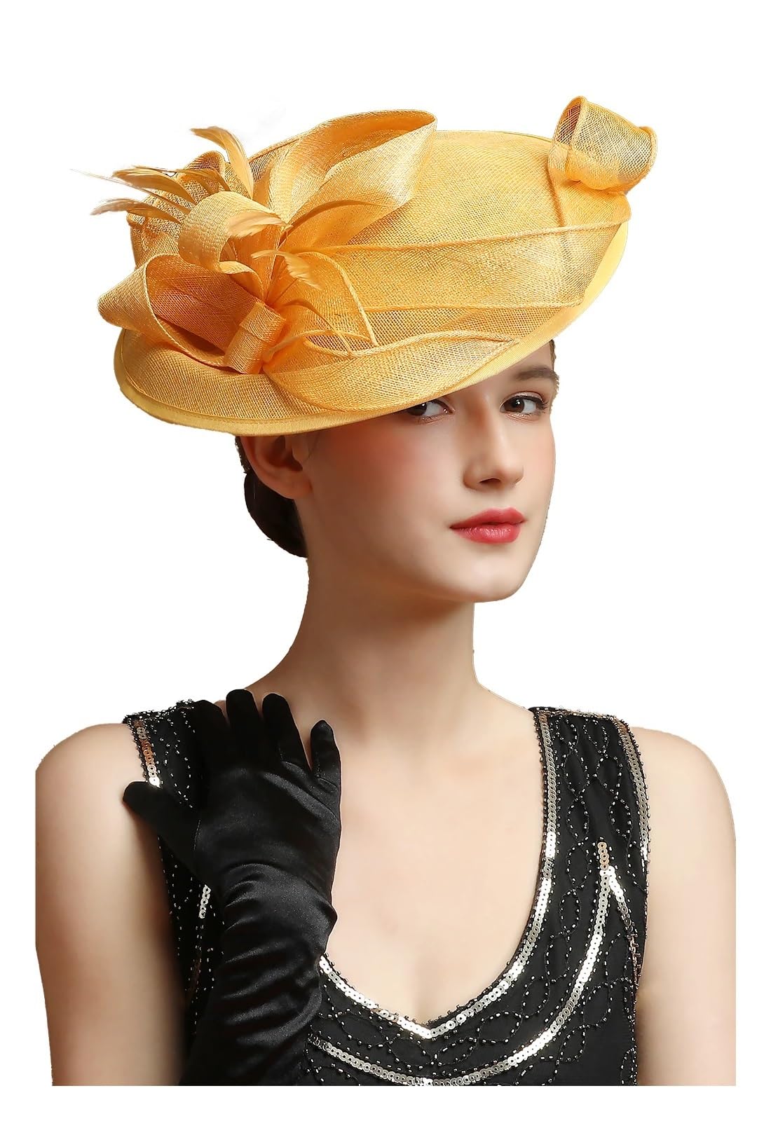 Dsfdfdg Women's Yellow Wedding Hat Large Sinamay Fascinator Hat Fancy Multicolour Hat Tea Party Flower Headdress Top Hat Church Hat For Wedding, Tea Party Hat(Yellow)