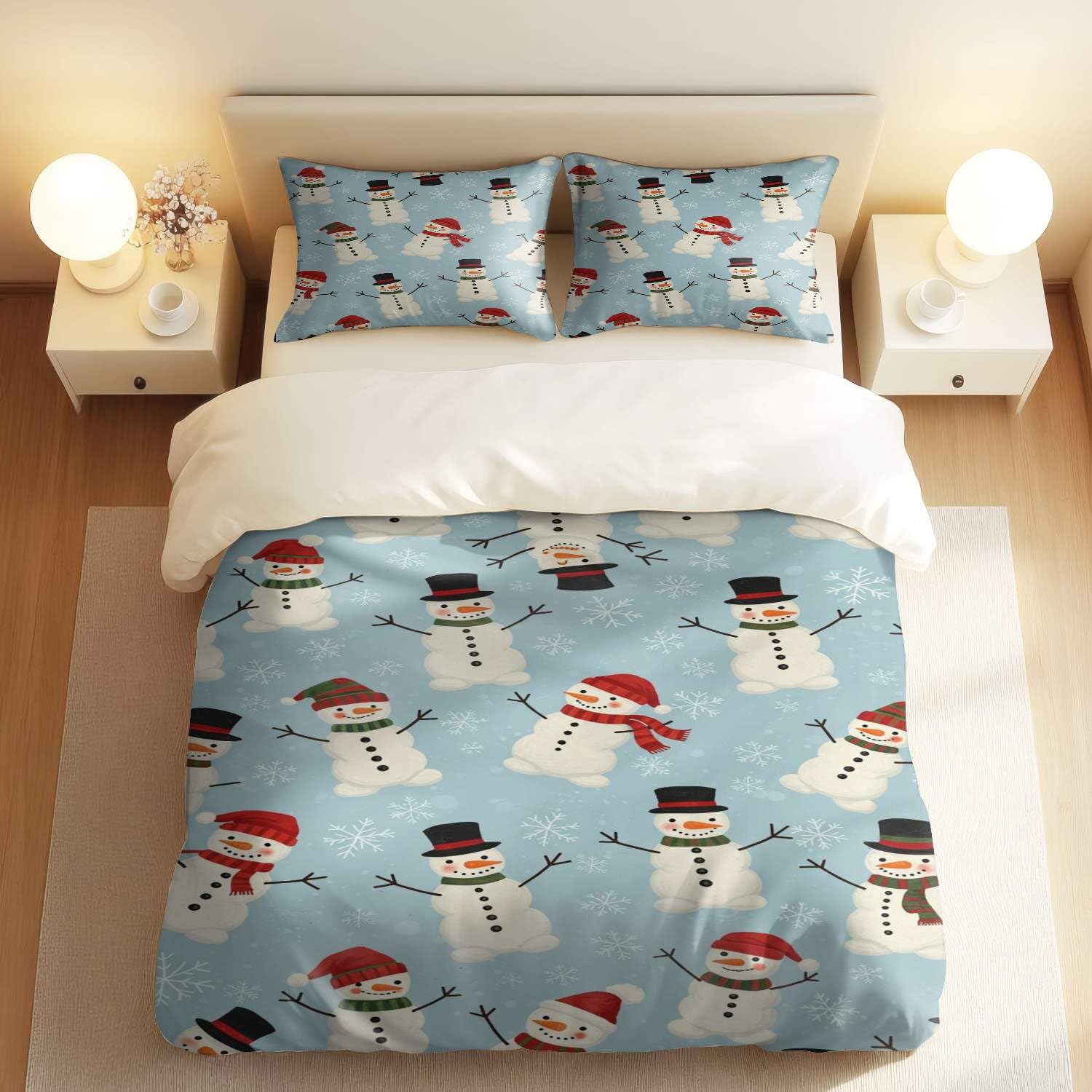 Housse de couette bonhomme de neige King pour illuminer la chambre en hiver