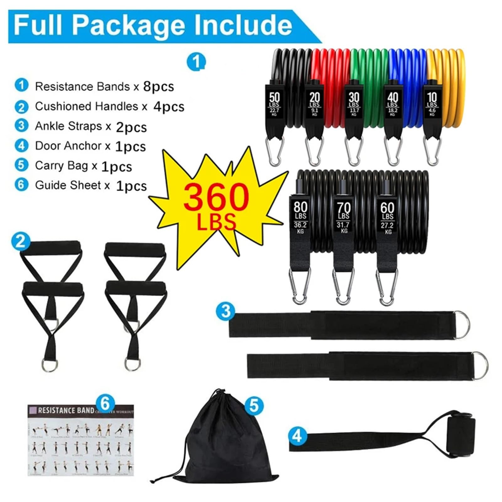 Fitnessbänder Widerstandsbänder 360lbs Fitness Übungen Widerstand Bands Set Elastische Rohre Zugseil Yoga Band Training Workout Ausrüstung for Home Gym Gewicht