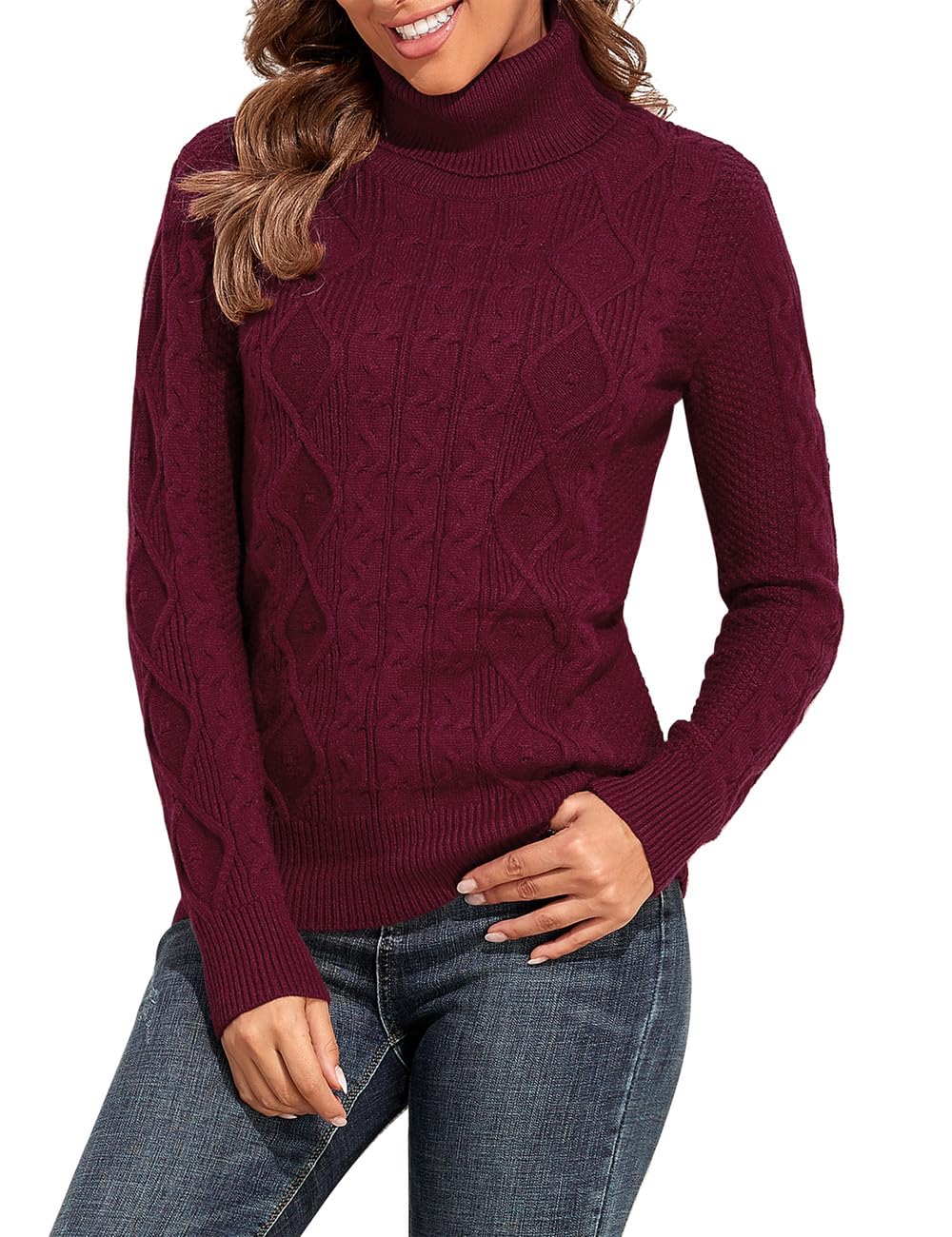 PrettyGuide Womens Turtleneck Sweater Long Sleeve Fisherman Cable Knit Pullover Sweater Tops