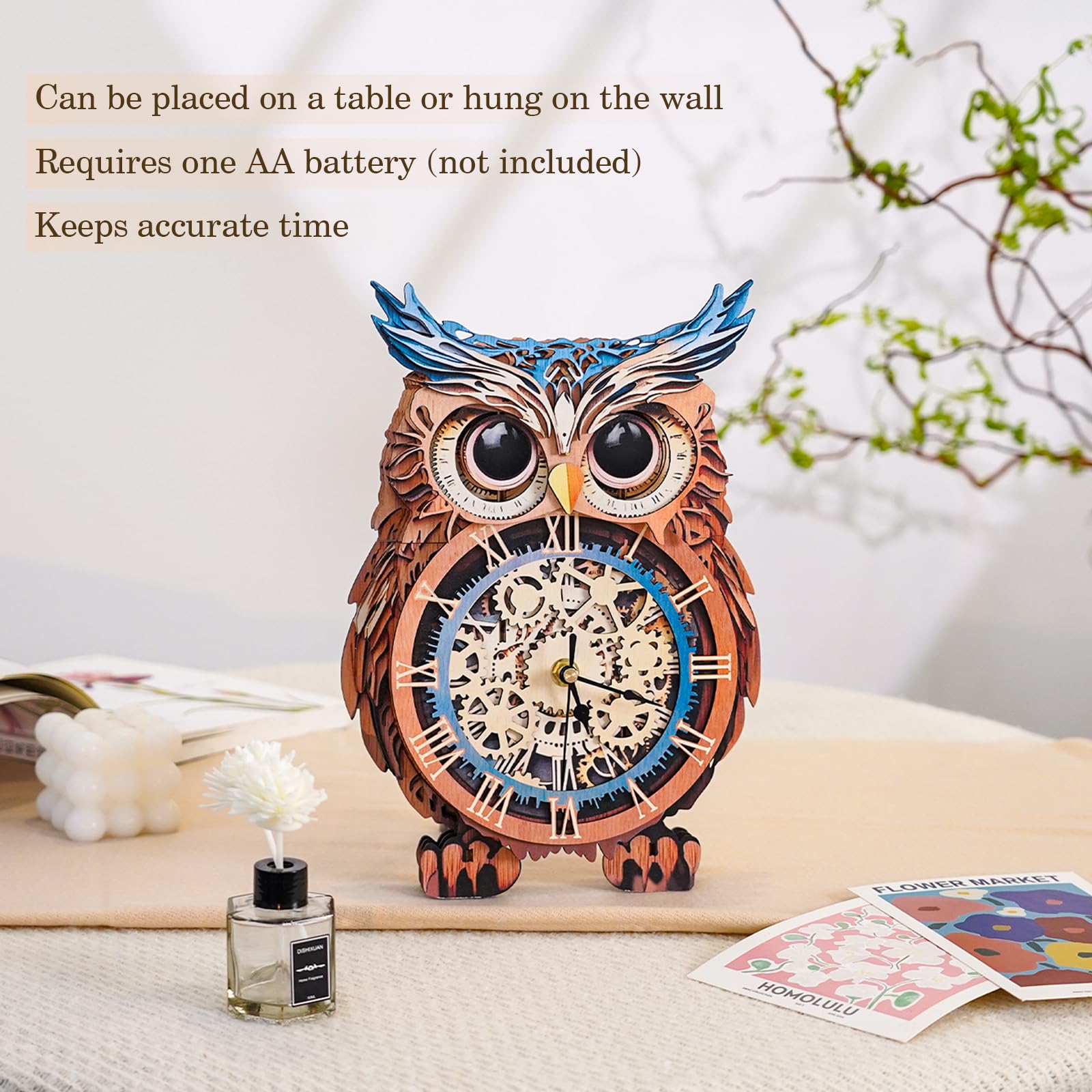 Cutywood 3d Puzzles for Adults-Owl Clock with Functional Timepiece, 3d Wood Puzzle (8.2 * 16.9in) - Image 4