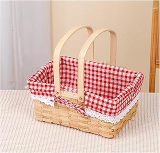 Wicker Basket with Handle, Picnic Basket Rectangular Picnic Basket with Double Folding Handles, Storage Basket, Flower Gir...