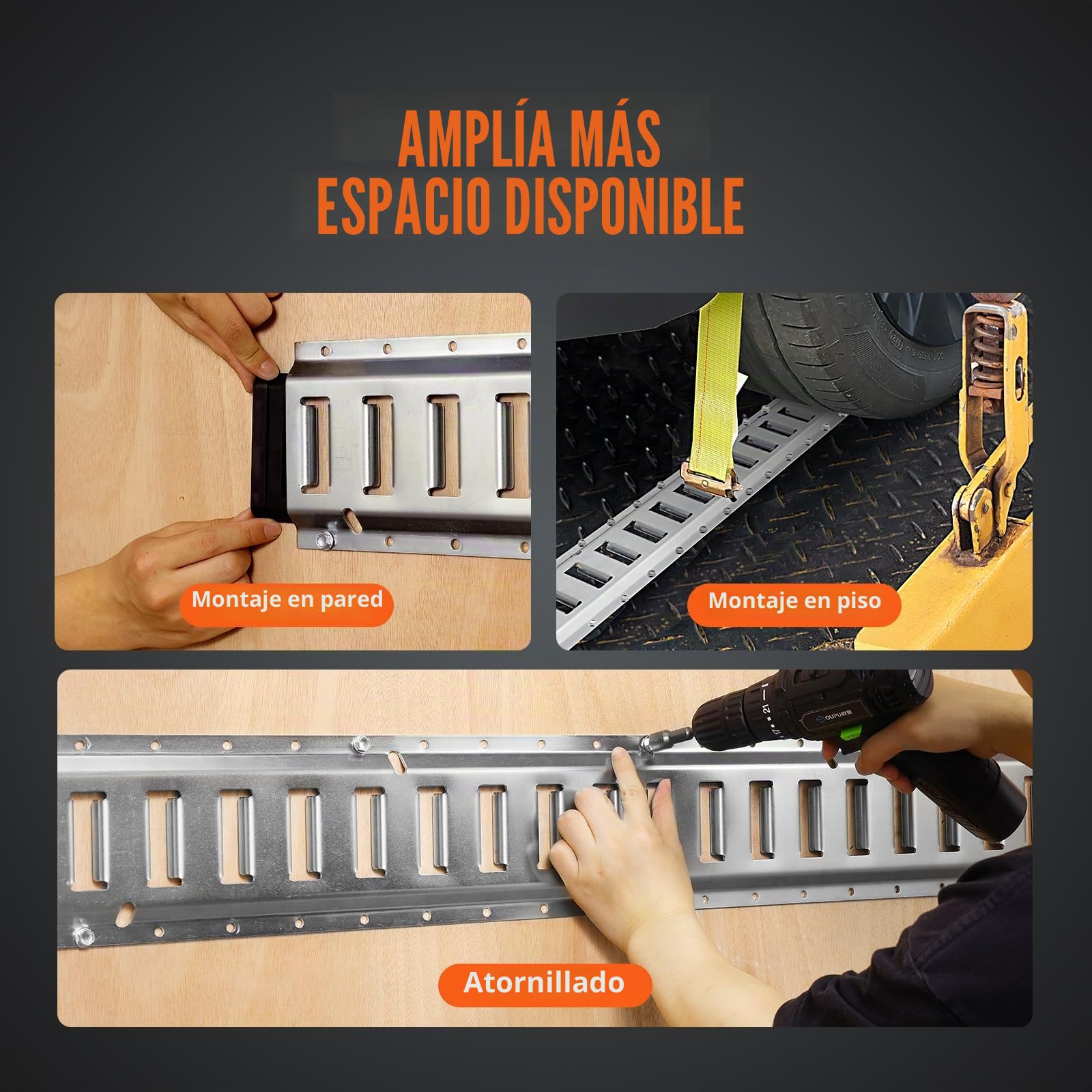 Vevor El Juego Incluye 8 rieles de Acero y 2 Anillos de Amarre de una Sola Ranura con Tapas de Extremo de Anillo en D, Accesorios de Seguridad de Carga, Motocicletas y Bicicletas, Kit de rieles de