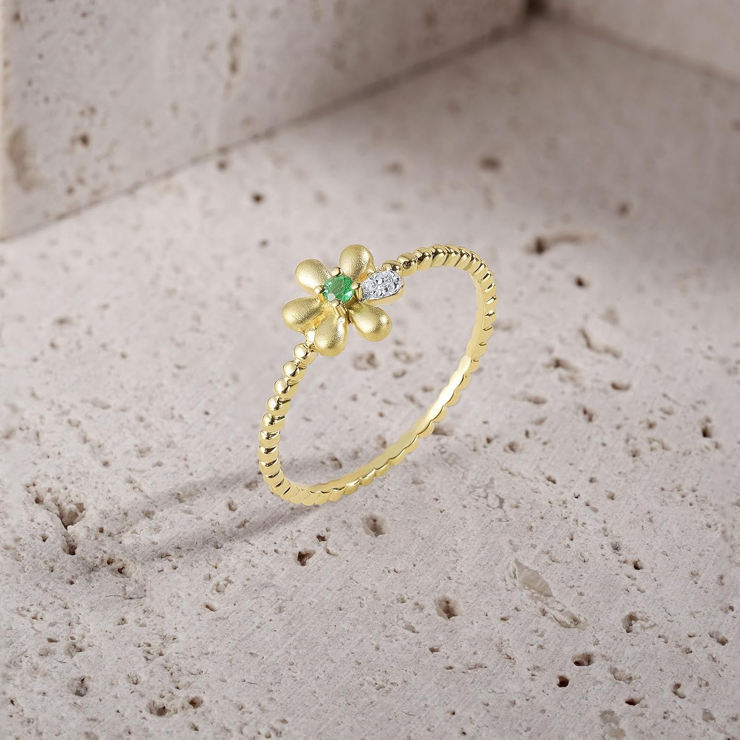 Santuzza 10K Solid Gold Genuine Diamond Simple Dainty Ring for Women - Image 3