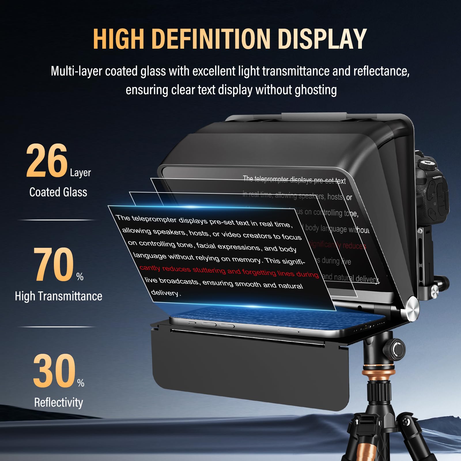 Soonpho T1 Teleprompter for Smartphone Tablet Camera DSLR up to 7.9 inches Supports Wide Angle Lenses with Remote APP Bluetooth Control Compatible with iOS/Android Systems for Vlog Live Streaming