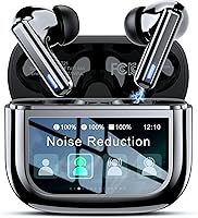 ZIUTY Wireless Earbuds with Smart Touchscreen Case, ANC Noise Cancelling, 40H Playtime, IPX7 Waterproof Bluetooth 5.3 Headphones for Sports & Calls (Black)
