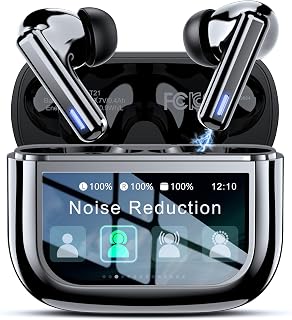 ZIUTY Wireless Earbuds with Smart Touchscreen Case, ANC Noise Cancelling, 40H Playtime, IPX7 Waterproof Bluetooth 5.3 Headphones for Sports & Calls (Black)