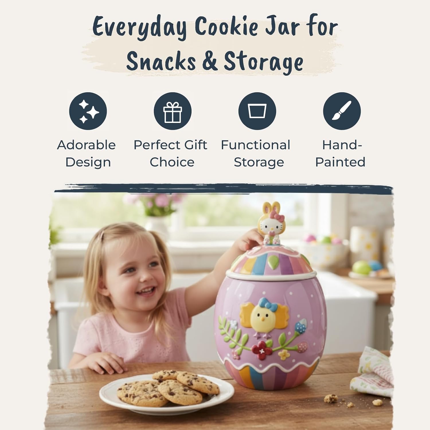 Blue Sky Clayworks Hello Kitty Easter Egg Cookie Jar, Home & Kitchen Accessories, Ceramic, 23273