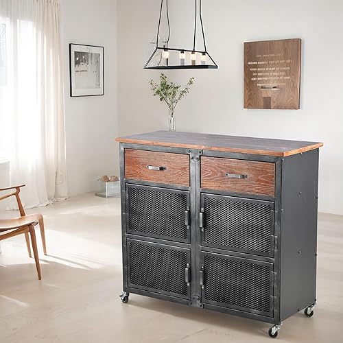 Miniatura 6 de Diwhy Gabinete de buffet industrial, gabinete de almacenamiento de acento industrial con puertas y cajones de rejilla de hierro, escritorio de