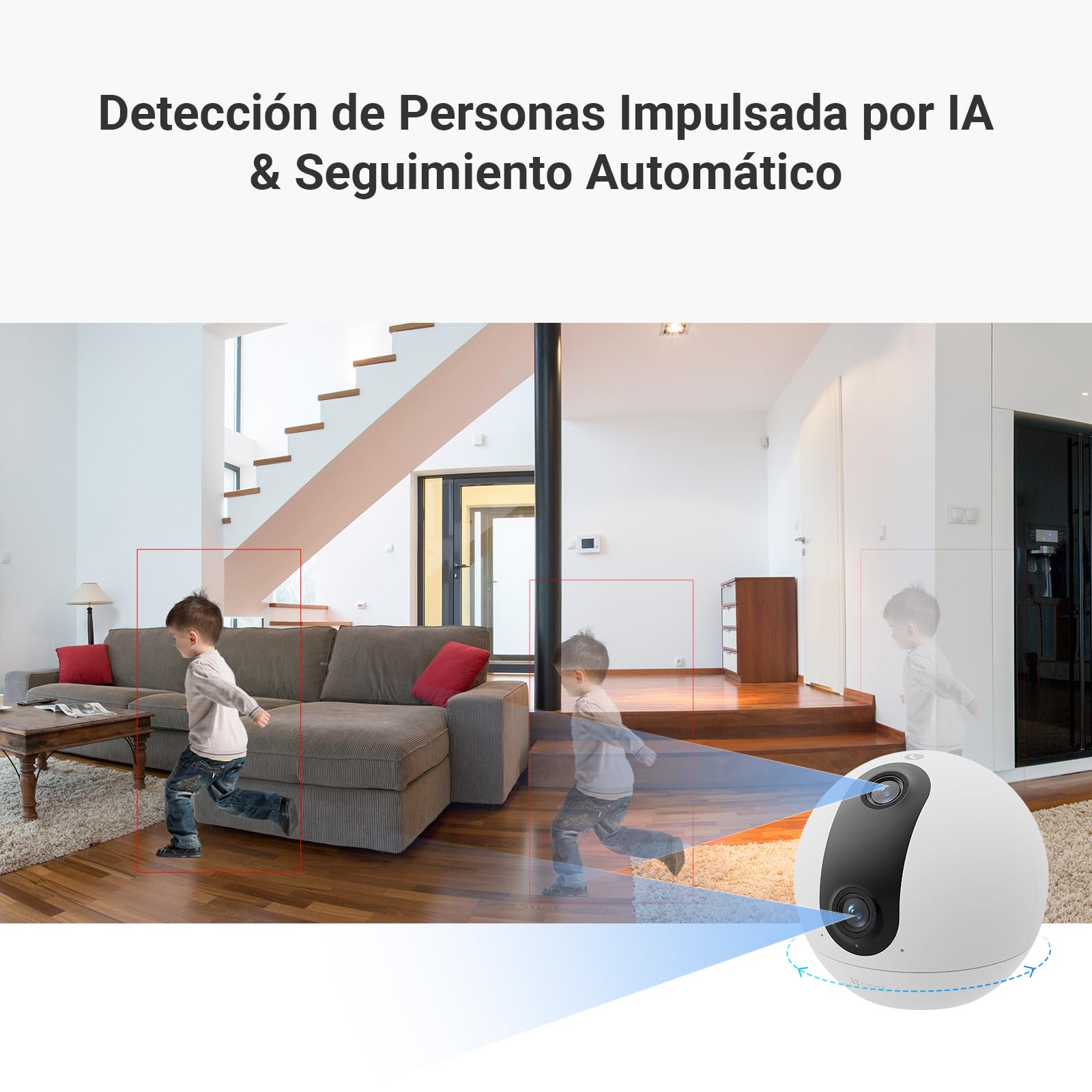 EZVIZ 6MP(2K+2K) Camara de Vigilancia Interior 360° Doble Lente,AI Detección Humanoa,Seguimiento Automatico,Llamada Bidireccional con Botón Táctil,WiFi 6 de Doble Banda 2,4/5 GHz, Soporta 512GB,C60P