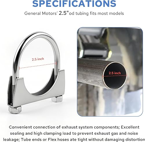 Miniatura 3 de RP Remarkable Power, Abrazadera de escape con perno en U de acero inoxidable (2.5 pulgadas), paquete de 2