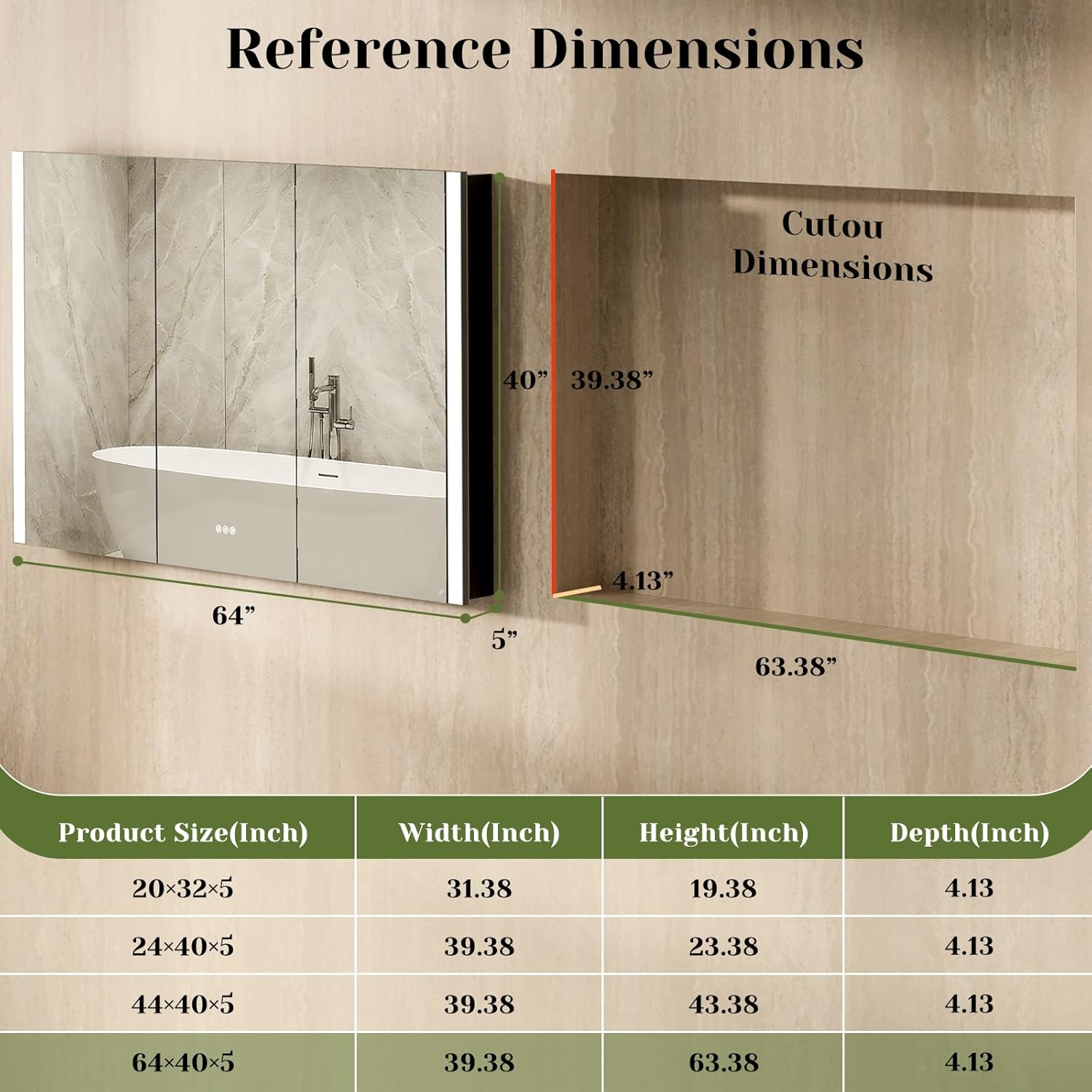 64x40 Inch Lighted Medicine Cabinet with Mirror, Recessed Medicine Cabinet Mirror with Sleek Vertical LED Lights, Luxury LED Bathroom Mirror with Lower Outlet & USB, Large Storage, 4 Shelves