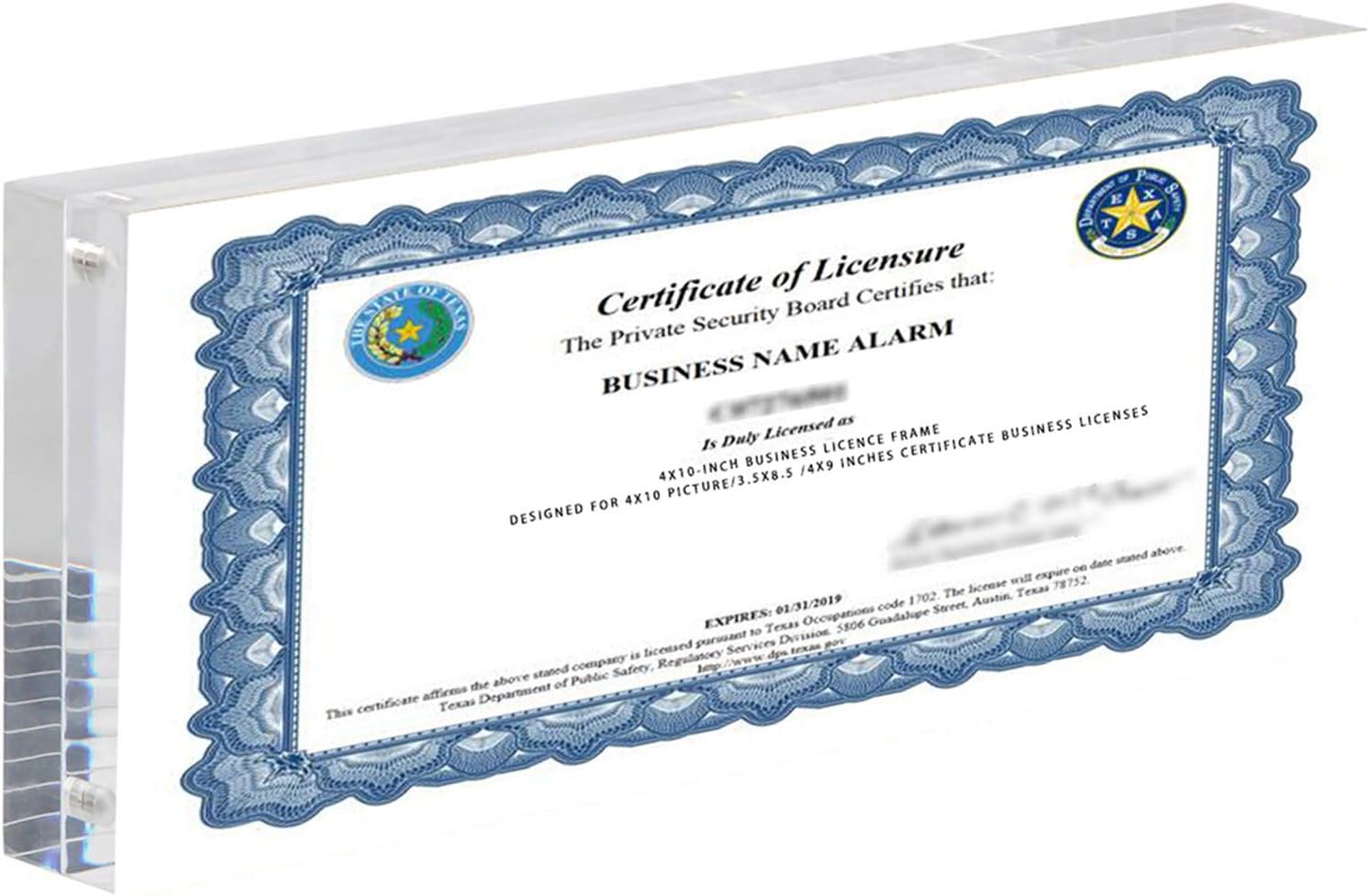 CY craft Acrylic Business License Frame for 4x9 Business License Certificate Desk/Table Top Display,Clear Panoramic Photograph Picture Frame(Full Frame 4x10 Inch),Pack of 1