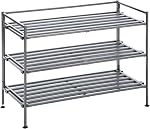 3-Tier Empilable 1" Slat Steel Frame Shoe Rack, 27.25"W x 12.75"D, Ash Gray. 12 paires de chaussures (Patented Design)