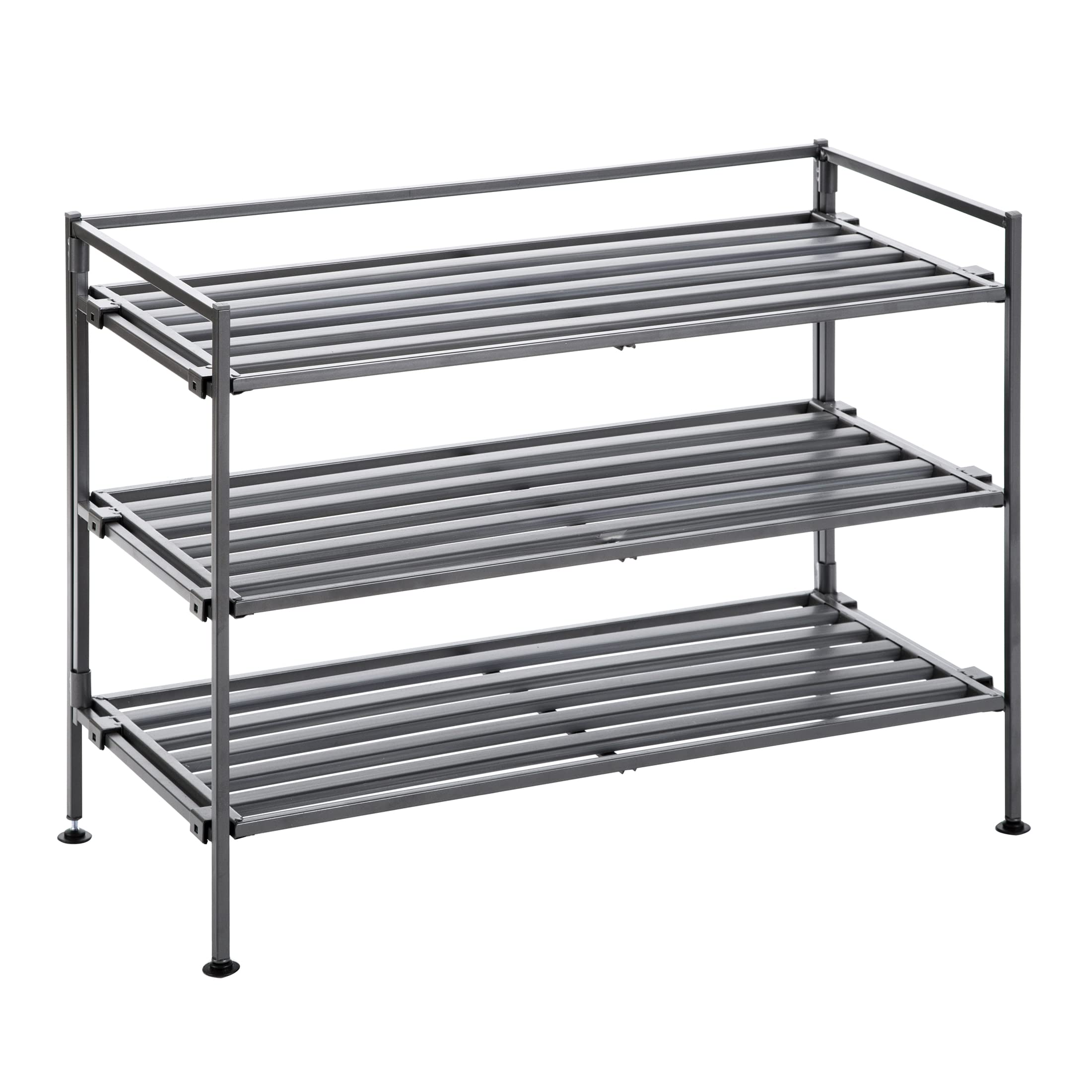 Seville Classics Stabiles, freistehendes Aufbewahrungsregal für Schlafzimmer, Schrank, Eingangsbereich, Schlafsaal, Organizer, stapelbar, langlebiges Metall-Schuhregal, aschgraue Lamelle, 3 Ebenen